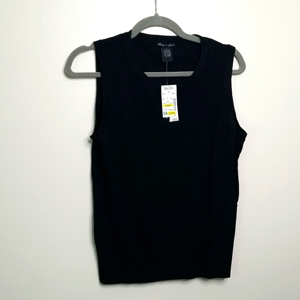 Audrey and Grace Black Sleeveless Scoop Neck Top Large